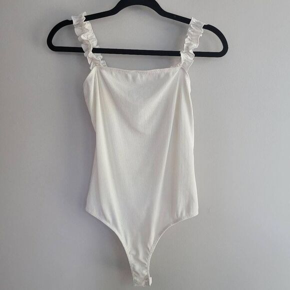 21 saints medium white tank bodysuit with ruffled sleeves coquette angelcore min - Picture 1 of 12